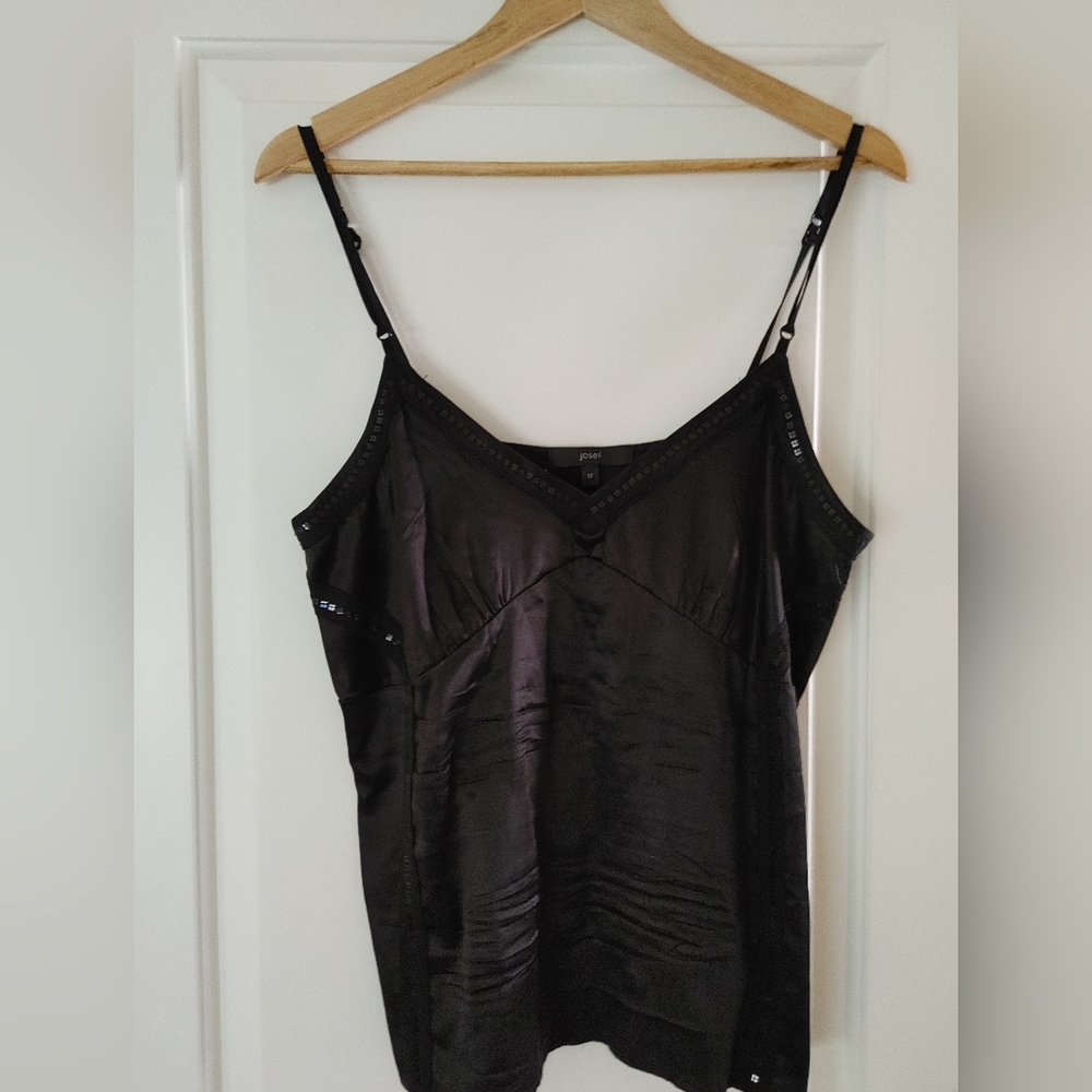 Black Silk Sequin Camisole Tank Top